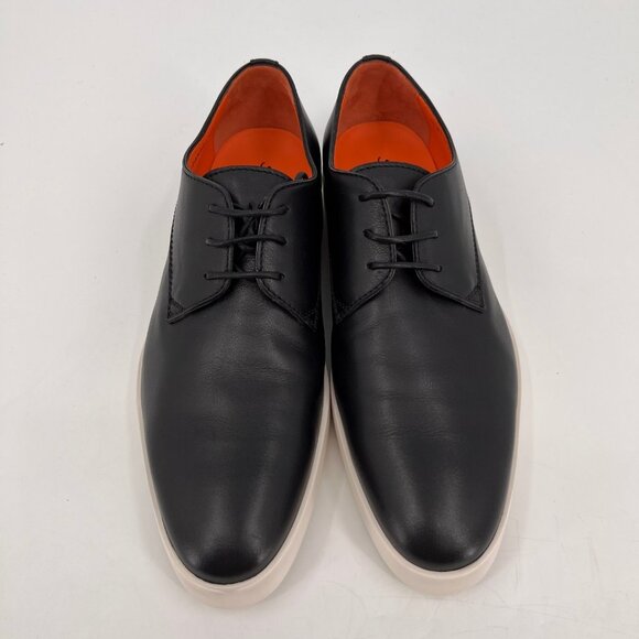 Santoni Atlantis Leather Oxford Dress Black Size 10.5 Almond Toe Lace Up Italy - Picture 2 of 15